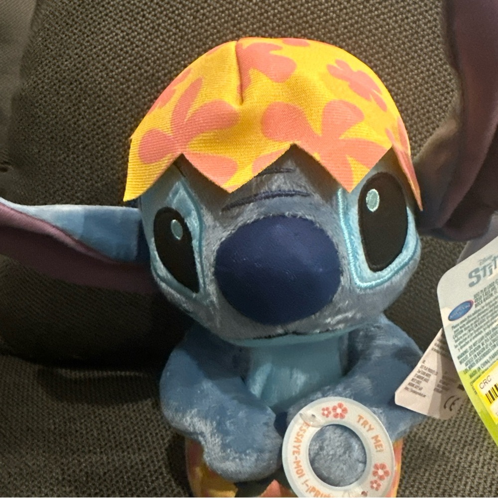 Disney Blue and Yellow Stitch Plush with Floral Hat